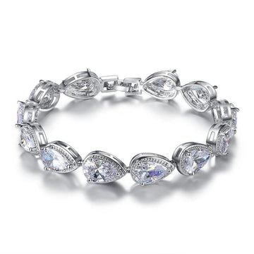 New Luxury AAA+ CZ Diamonds 18CM Angel Tears Pear Silver Bracelet Bangle - The Jewellery Supermarket